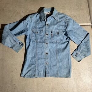 Vintage 70s Levis Orange Tab Chambray Shirt Mens Blue Medium USA Made Denim